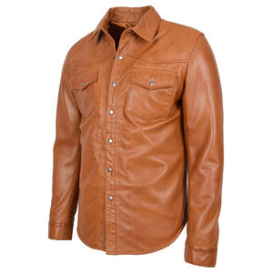 เสื้อเชิ้ตทรงเข้ารูปติดกระดุมสำหรับผู้ซื้อขายส่ง เสื้อเชิ้ตหนังคลาสสิกสำหรับผู้ชาย เสื้อเชิ้ตหนังแท้คุณภาพสูงทรงเข้ารูปแขนยาว - Product Image 4