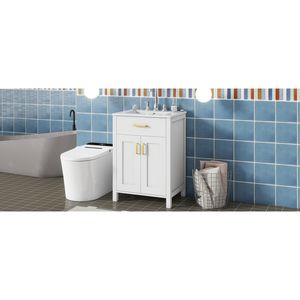 Lussuoso Mobile Bagno da 24 Pollici con Lavabo in Ceramica, 2 Ante con Chiusura Ammortizzata Salvaspazio, 24x18x34 Pollici - Product Image 6