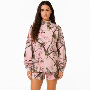 <b>Women</b> Camouflage Printed 2-Piece <b>Shorts</b> Set <b>Long</b> Sleeve Loose Fit Casual Wear Spring Summer Knitted Cotton - Product Image 4