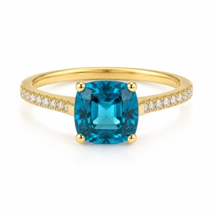 Blue <b>Cushion</b> Cut Gemstone Ring 925 Silver Gold Plated Rhodium Plated Luxury Bridal Band <b>for</b> Engagement Wedding Anniversary - Product Image 4