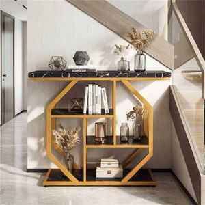 Consolle a 4 livelli nera e oro con piano in finto marmo per soggiorno e ingresso - Product Image 6