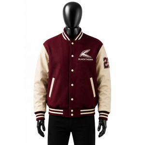 Chaqueta Varsity para Hombre, Cuerpo de Lana, Mangas de Cuero, Logotipo Bordado, Estilo Invernal - Product Image 4