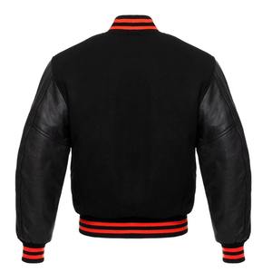 Veste universitaire unisexe noire avec manches en cuir PU, coupe-vent en tissu de laine, col montant, fermeture à boutons recouverts, vêtement décontracté pour l'hiver - Product Image 2