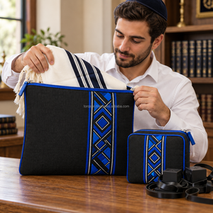 Ensemble de sacs de tefillin et talit de qualité supérieure avec fermeture éclair, protection, artisanat raffiné, tissu durable, design pratique pour 4 personnes - Product Image 5