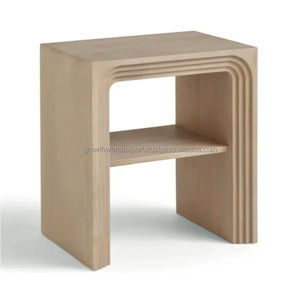 Mesa de Noche Hecha a Mano de Madera de Mango Sólida Romy |   Mesita de Noche Moderna con 2 Cajones y Almacenamiento |   Muebles de Mesa Auxiliar para Dormitorio - Product Image 1