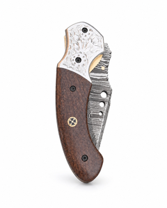 Couteau de poche artisanal Jexmoo DIY OEM en acier Damas, manche en bois, étui en cuir, lame à pointe clip, épaisseur 3 mm, 8 pouces - Product Image 3