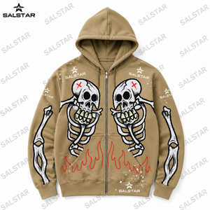 Men's <b>Gothic</b> Skeleton Graphic Khaki Hoodie <b>Jacket</b> Custom Printed Zip Up Hoodie Streetwear Casual Fashion Hooded <b>Jacket</b> - Product Image 3