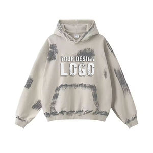 Customized Logo Heavyweight Drop Shoulder Loose <b>Mens</b> Hoodies Autumn Winter Vintage Distress Oversized <b>Men's</b> Hoodies - Product Image 6