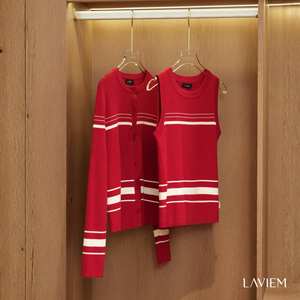 Ensemble de cardigan en tricot rouge pour femmes, tenue en deux pièces, débardeur sans manches et cardigan, style coréen chic, tricot chic - Product Image 6