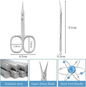 Ciseaux à cuticules multi-usages en acier inoxydable de qualité supérieure - Ciseaux courbes pour manucure, nail art, sourcils et cils pour adolescents - Product Image 4