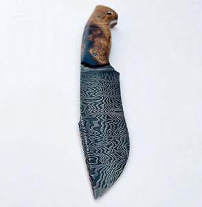 Cuchillo utilitario de hoja fija de acero de Damasco hecho a mano con mango de madera y resina, herramienta EDC tipo patita de oveja - Product Image 6