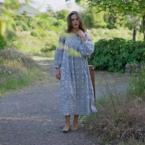 Vestido Maxi de Algodón con Mangas Abullonadas Tres Cuartos, Cuello Redondo, Corte Holgado, Diseño Estampado, Ropa de Fiesta de Verano para Mujer, Bolsillo Bordado - Product Image 1