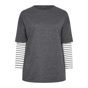 T-shirt double couche pour femme 100% coton respirant à séchage rapide, manches longues superposées, haut décontracté - Product Image 3