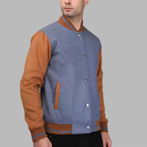 Blouson universitaire personnalisé pour homme en polaire, style baseball, col montant, logo frontal, vente en gros - Product Image 6