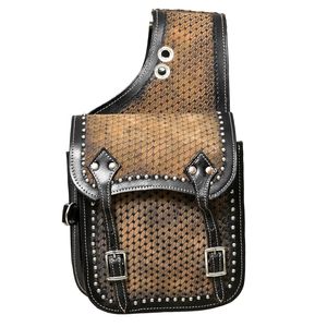 Sacoche de selle en cuir pour cheval, style western, marron, artisanale de qualité supérieure, 100% cuir de buffle, personnalisable, avec quincaillerie en acier et laiton, équestre - Product Image 2
