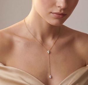 Élégant collier pendentif lariat à deux pierres en diamant de laboratoire taille poire 2,00 carats en or rose 9K - Product Image 5