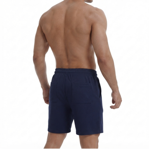Dark Blue <b>Athletic</b> Workout Shorts Ribbed Gym Sportswear Casual Running Shorts Pockets Wholesale 100% Cotton High Waist - Product Image 2
