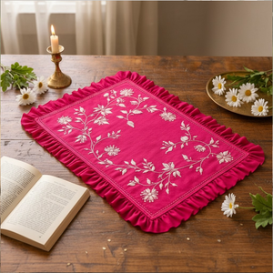 Indian Hand Embroidered Chikankari Georgette <b>Placemats</b> for Home, Hotels, Bars, Luxury Floral Furnishing - Product Image 1