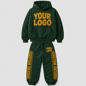 Ensemble de survêtement unisexe d'hiver en coton épais vert uni respirant avec logo imprimé en relief, design personnalisé, streetwear à capuche - Product Image 4