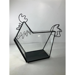 Wholesale Geometric Chicken Design Made Glass Terrarium with Black Finished Iron Frame for Flower Pot Table Top Decoration - Product Image 6