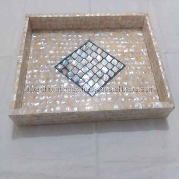 2025 New Design Serving Tray with Mother of Pearl Inlay Work Bone Inlay Tray Round Shape Custom for Home Decoration Gifts Luxury