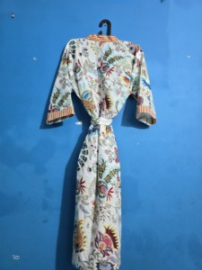 Robe Kimono d'été en Coton pour Femme, Imprimé Floral, Col en V, Confortable, Vêtement de Nuit, Peignoir Indien Fait Main pour Demoiselle d'honneur, Cache-maillot de Plage - Product Image 3