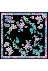 Pañuelo Ligero de Seda Satinada con Diseño Floral Pastel y Borde Floral Estético para Mujeres y Niñas - Product Image 1