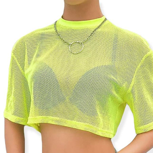 Nueva Camiseta de Malla para Mujer, Cuello Alto, Jersey Regular, Transparente, con Logotipo y Talla Personalizados, Manga Corta, Verano, Casual, Lisa, Teñida - Product Image 5
