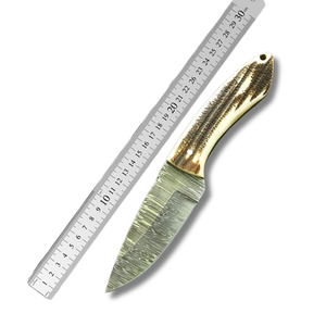 Couteau de chasse A&M Enterprises en acier Damas à lame droite, manche en bois de cerf, pointe fixe, 8 pouces, pour survie en extérieur, OEM ODM - Product Image 6
