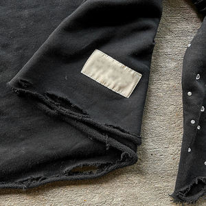 เสื้อยืดสตรีทแวร์ปักโลโก้ทรงบ็อกซี่ ล้างสีแบบแอซิดวอช แต่งคริสตัล แขนยาวสองชั้น สำหรับผู้ชาย - Product Image 5