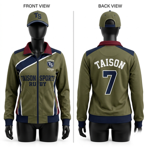 เสื้อแจ็คเก็ตรักบี้ผ้าฟลีซโพลีเอสเตอร์พรีเมียม 300 GSM สีเขียว-น้ำเงินลายทาง ปักลายสกรีนพร้อมโลโก้สั่งทำพิเศษ ทนทาน กระชับพอดีตัว - Product Image 5