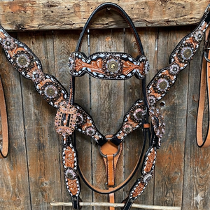 Meilleures ventes : Têtière et harnais en cuir tressé à la main |   Ensemble de harnais décoratif pour chevaux de style western |   Cuir véritable - Product Image 2