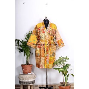 กิโมโนยาวแบบใหม่สำหรับผู้ชายหรือผู้หญิง ตกแต่งด้วยผ้าไหมคันธาแบบต่อผ้าหลายชิ้น สำหรับผู้หญิง เสื้อคลุมคันธาผ้าไหมสำหรับผู้หญิง - Product Image 1