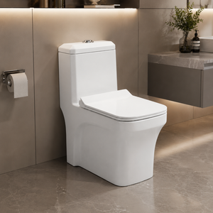 WC monobloc blanc allongé moderne à double chasse siphonique, à poser au sol, en céramique, avec siphon en S ou en P, pour hôtels, maisons, hôpitaux et salles de bain - Product Image 2