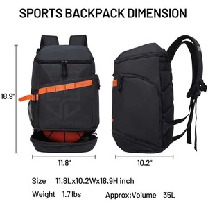 Mochila Deportiva Personalizada con Logotipo, Cordura Negra con Franja Naranja, Capacidad de 30-40L, Compartimento para Baloncesto, Bolsillo Lateral de Malla - Product Image 3