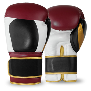 Leather Boxing Gloves Maroon <b>White</b> Black Gold <b>Laced</b> Full Finger Adult Training Gear - Product Image 3