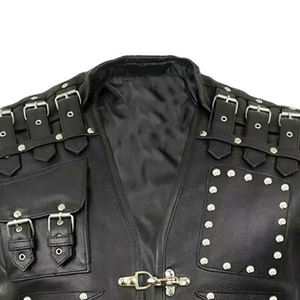 Chaleco de Cuero Genuino para Hombre, Estilo Motero, con Bolsillos y Remaches, Cierre de Tirantes, Hecho a Mano, Estilo Urbano Desgastado - Product Image 6