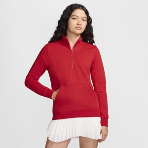 Sweat-shirt à col zippé rouge pour femme avec poche kangourou, manches longues, haut décontracté en polaire, vêtements de sport athlétiques, vente en gros - Product Image 1