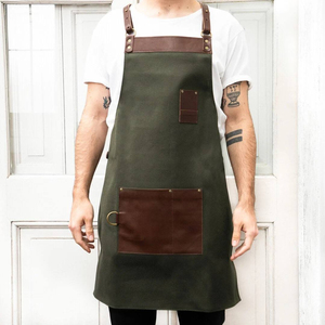 Unisex <b>Canvas</b> Work Apron With Leather Tool Pockets Adjustable Straps Abrasion Resistant Workshop Utility Apron Professional Work - Product Image 4