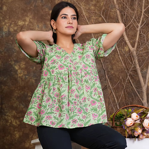 ชุดเดรสแขนสั้นลำลองสำหรับไปงานปาร์ตี้เสื้อแขนสั้นผ้าคอตตอนพิมพ์ลายดอกไม้100% เป็นมิตรกับสิ่งแวดล้อมซักได้ - Product Image 1