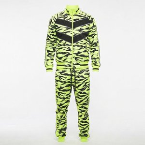 Nuevo Conjunto Deportivo para Hombre con Estampado de Tigre Verde Neón, Tejido de Poliéster de Secado Rápido, Chaqueta con Cierre Completo y Cuello Alto, Pantalones, Ropa de Otoño - Product Image 1