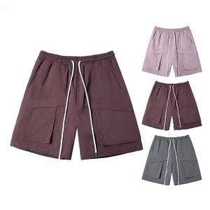 Pantalones Cortos Cargo para Hombre, Color Sólido, Secado Rápido, Cintura con Cordón, Estilo Casual, Tela Oxford, 100% Poliéster - Product Image 1