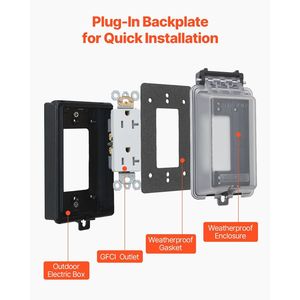 Cubierta de toma de corriente eléctrica para exteriores 6 en 1 de alta resistencia de material PC con diseño bloqueable y cubiertas de ventilación y rejilla - Product Image 4