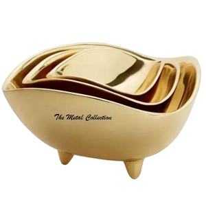 Juego de 3 tazones de aluminio para restaurante, juego de cuencos decorativos para el hogar, Color dorado, diseño moderno - Product Image 1