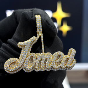 <b>Custom</b> Bold Script <b>Name</b> Pendant 925 Sterling Silver VVS Moissanite Fully Iced Hip Hop <b>Necklace</b> Yellow Gold Pave Jewelry Designer - Product Image 5