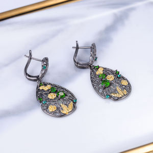 Boucles d'oreilles vintage en argent avec améthyste et design floral plaqué or 18 carats pour femme, bijoux de fête - Product Image 3