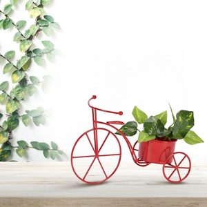 <b>Cycle</b> Shaped Handmade Metal Plant <b>Stand</b> Red Color Modern Luxury Design Lightweight Rust Resistant Tabletop Indoor Outdoor Vase - Product Image 1