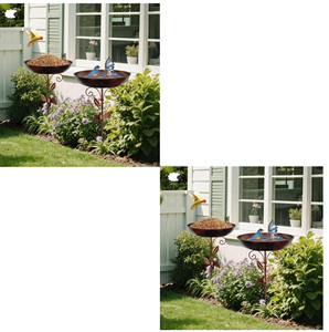 Bain d'oiseaux décoratif en métal de haute qualité pour jardin, construction durable, revêtement résistant aux intempéries, bassin à eau pour oiseaux - Product Image 1