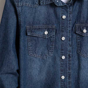Chemises en jean personnalisées de haute qualité pour hommes, à manches courtes, amples et robustes, boutonnées - Product Image 3