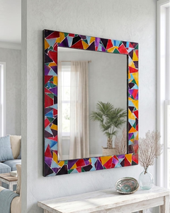 Espejo Rectangular de Mosaico Geométrico Colorido, Espejo Decorativo Hecho a Mano con Marco de Azulejos de Vidrio Multicolor para un Estilo Moderno - Product Image 2